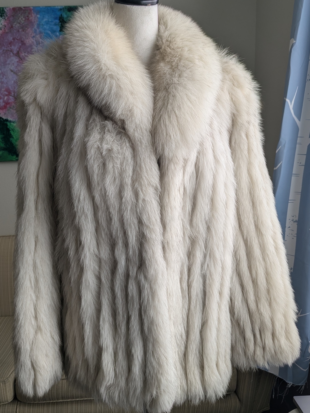 Vintage Finnish Blue Fox Fur Coat. Ivory, Real Fur